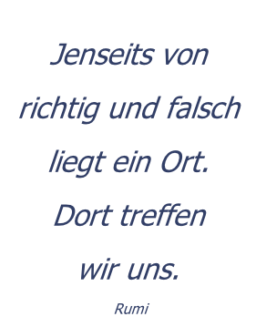 Jenseits von  richtig und falsch liegt ein Ort. Dort treffen  wir uns. 	Rumi